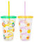 YöL Pack of 2 Kids Reusable Plastic Cups With Spiral Straw Guinea Pig Animal Sunshine Print Summer Party Picnic BBQ Tumblers Garden