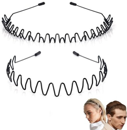 Metall Haarband für Männer Frauen Schwarz Welle Rutschfestes Elastisches Stirnband Stirnbänder Schönheitspflege Geeignet für Outdoor Sport, Fitness, tägliches Make-up Yoga(2 Verschiedene-Stück)