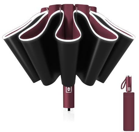 Pioggistar Regenschirm Sturmfest, Taschenschirm für Herren und Damen, Umgekehrter Regenschirme 10 Rippen, Automatisch Auf und Zu, kompakt, Durchmesser 105 cm, Rot