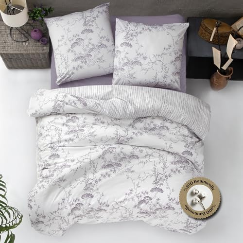 nordqueen Renforce Bettwäsche, 200x200 cm 100% Baumwolle Bettbezug aus Atmungsaktive, Angenehme Schlafkomfort,Winter Bettwäsche-Set mit Kissenbezug Bettbezug mit Reißverschlus (Tulsa, 200X200 cm)