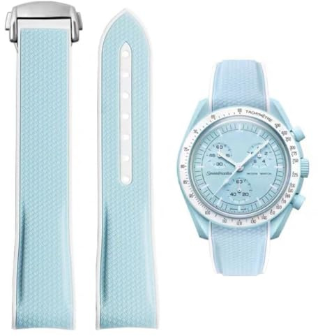 Danxancy Uhrenarmband aus Gummi mit gebogenem Ende, Faltschließe, kompatibel mit Omega X Swatch Moonswatch Speedmaster für Männer und Frauen