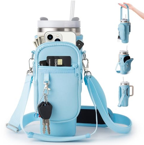 Water Bottle Carrier Bag with Phone Pocket for Stanley Cup 40/30oz,Insulated Neoprene Water Bottle Holder Cross-boday Bag with Adjustable Shoulder & Handheld Strap Stanley Cup Accessories