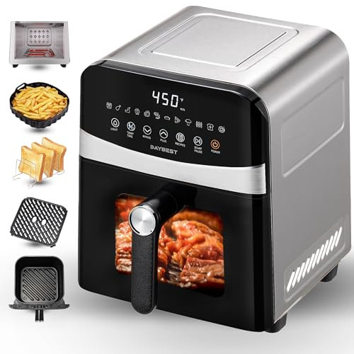 Next-Gen Non Toxic Air Fryer Stainless Steel 12-in-1 Classic Basket Premium Ceramic Coating, Metal Inner 450°F Dual Heats Even Cook, 6 QT Midsize 120V, DAYBEST Easy Clean Parts (Stainless Steel)