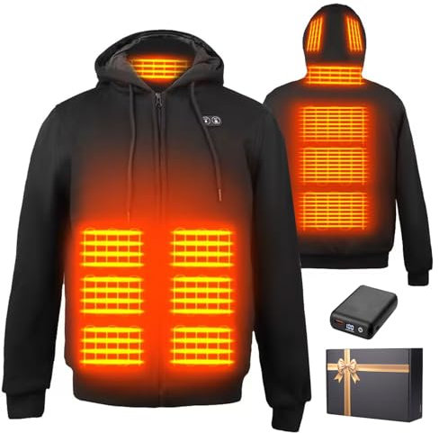 Wodesid Beheizbare Jacke Hoodie Kapuzenpullover mit 7.4V Akku und Kapuze, Outoor Beheizte Jacke Kapuzenjacke für Herren Damen mit 3 Heizstufen Sweatshirt