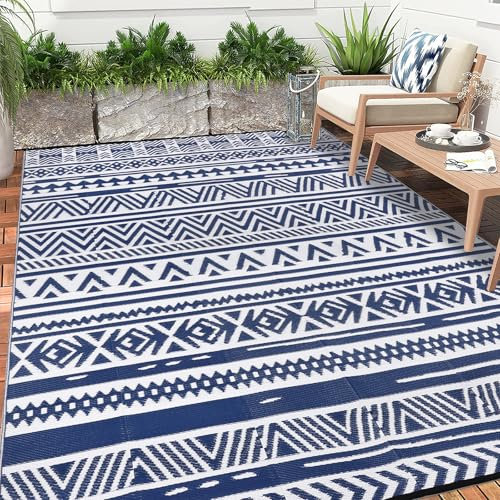 Enyhom Faltbare Outdoorteppich Groß 270 x 360 cm, Plastik Wende Außenteppich Bodenmatte, Wasserfest Picknickdecke RV Camping Teppich Garten Balkon Indoor Teppich Terrassenteppich