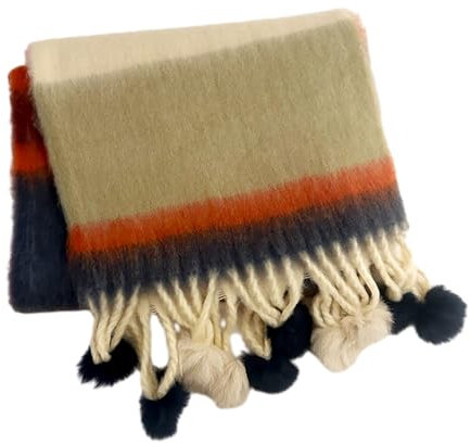 Uqezagpa Damen-Schal, Quasten, Regenbogen-Schal, warmer Schal wie langer Schal, Mädchen, Winterschal für kaltes Wetter, orange beige, Length: about 200-210cm