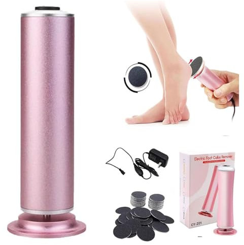 Lima de pies eléctrica - Eliminador de callos de los pies, herramienta profesional para pedicura para piel muerta y callos, lima de pies de velocidad ajustable con 60 discos de papel de lija - rosa