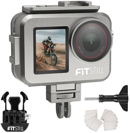 FitStill Custodia impermeabile 263FT/80M in lega di alluminio per DJI Osmo Action 5 Pro/Action 4, custodia protettiva con 2 Cold Shoe Invisibile Subacquea per Osmo Action 5 Pro/4 accessori per