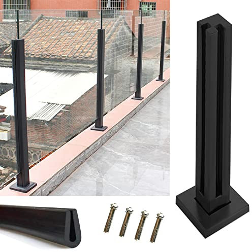 Poste de cristal cuadrado comercial para barandillas de piscina, poste de esquina negro, 80 cm de altura