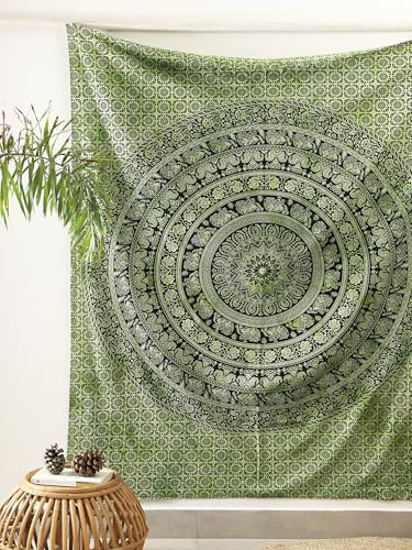 Popular Handicrafts Mandala-Hippie-Wandteppich, psychedelischer Elefant, Wandbehang, indische Maditation, , Bohemian, Hippie, Schlafsaal, Raumdekoration, Grün, 152,4 x 137,2 cm
