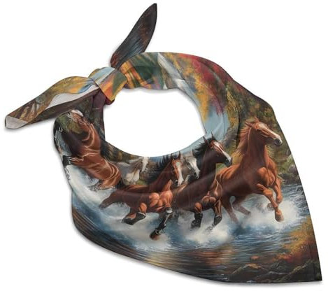 SMAZDFXX Bandana-Kopftuch mit Pferdemotiv, Herbstmotiv, für Damen, bunt, quadratisch, leicht, für Handtaschen und Geldbörsen