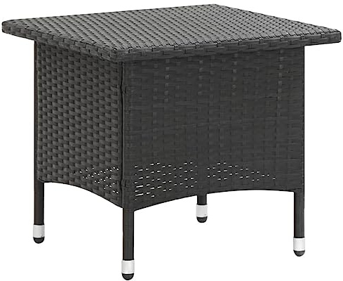 Makastle Garten Beistelltisch Wetterfest Klein Polyrattan Outdoor Tisch Gartentisch für Terrasse und Balkon, Schwarz 50x50x47 cm