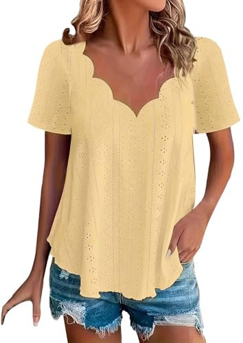 Cocila Camicia Donna Offerta Sconto 90 per Cento in Saldo Camicia Donna Senza Bottoni Fucsia Raso Elegante Premaman Blusa Colore Giallo T Shirts Basic Manica Corta Maglietta Viscosa Estiva Gialla A