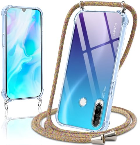 Coiwxmoi Coque avec Cordon pour Huawei P30 Lite, Collier Réglable Téléphone Étui Portable Lanyard Case Transparent Ultra Souple Silicone TPU Housse Antichoc Protection Cover pour P30 Lite, Jaune