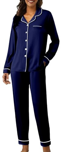 MJGkhiy Pigiama Donna Cotone Invernale Elegante Aperto Davanti Camicia Con Bottoni E Pantaloni Lunghi Pigiami Due Pezzi Morbido Comodo Manica Lunga Pajamas Da Casa Autunnale Leggero Lungo Set Da Notte