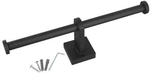 304 Stainless Steel Double Toilet Roll Holder with Wall Mount, Modern Open-Ended Design for Easy Roll Change, Corrosion-Resistant Bathroom or Kitchen Tissue Dispenser, Black/Silver