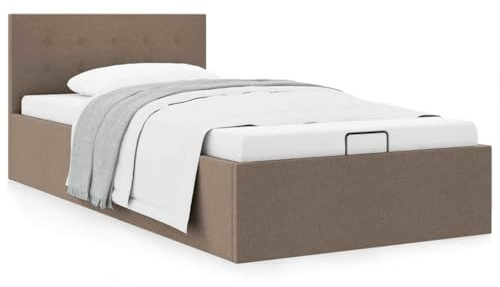 Bucmath Stauraumbett Hydraulisch Taupe Stoff 90x200 cm, Einzelbett mit Gasdruckfeder, Modernes Polsterbett Schlafzimmermöbel, Robuster MDF-Rahmen, Platzsparende Aufbewahrung