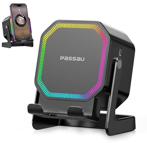Passau Wireless Induction Speaker All-in-1 Bluetooth Speakers with Phone Stand for iPhone/Android/iPad, BT5.4, Stereo Sound, 7 RGB Lights, 12H Playtime, Cool Tech Gadgets Gifts for Men Women Teens