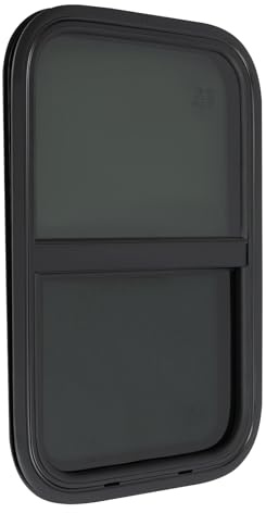 Schwarz Rechteck Wohnmobilfenster Schiebefenster RV Fenster mit integriertem Insektenschutz,UV-beständig Seitenfenster Wohnmobils Ausstellfenster aus Aluminiumlegierung, gehärtetes Glas (380×610mm)