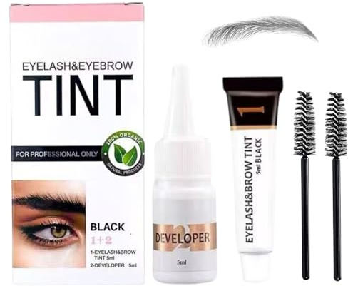 Wimpern färben Schwarz Set - Langanhaltendes Färbeset für Wimpernfarbe Schwarz - Augenbrauenfarbe Sch-warz & Augenbrauen Färben für Ausdrucksstarke Wimpern und Definierte Brauen - für Zuhause & Studio