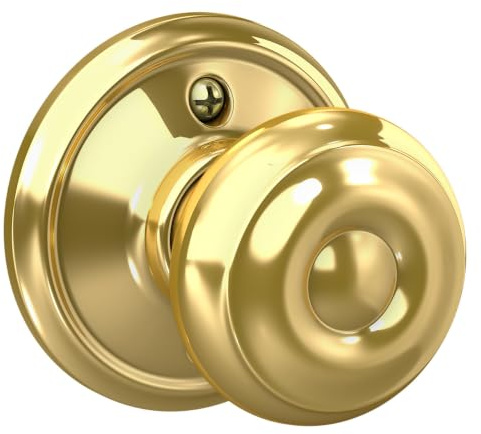 Schlage F170 GEO 605 Georgian Door Knob, One Sided Non-Turning Dummy Door Handle, Bright Brass