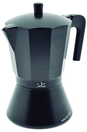 Jata CFI9 - Cafetera Italiana Inducción, Capacidad 9 Tazas, Apta para Todo Tipo de Cocinas, Cuerpo Aluminio, Negro