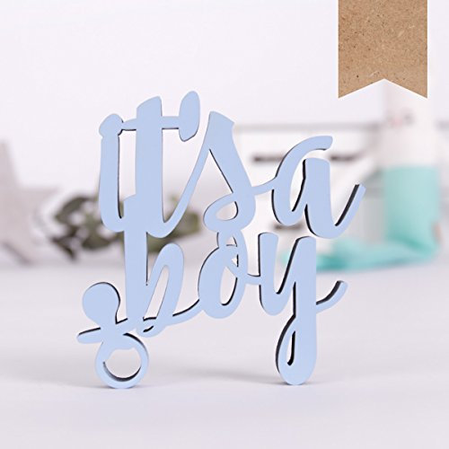 KLEINLAUT 3D-Schriftzug It's a Boy in Größe: 9,0 x 9,1 cm - Dekobuchstaben - 32 Farben zur Wahl - Natur (Holz)