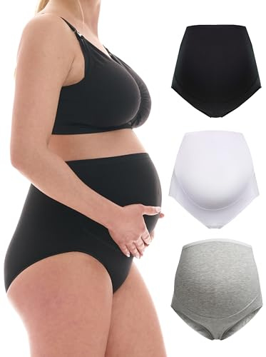 Herzmutter Bragas Premama - Algodón - Braguitas Embarazada - Bragas de Maternidad - Ropa Interior para Futura Mamá - Set de 1 y 3-5130 (XXL, Negro/Blanco/Gris)