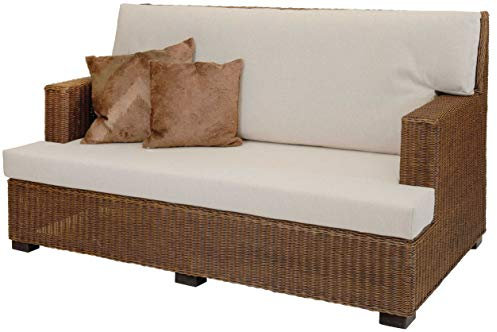 Korb-Outlet Rattan-Sofa 2-Sitzer in der Farbe Vintage Braun inkl. Polster/Wohnzimmer Couch aus echtem Rattan
