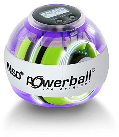 Powerball Autostart Multilight Max, gyroskopischer Handtrainer mit blau-rotem Lichteffekt inkl. Aufziehmechanik und Drehzahlmesser, transparent-violett, das Original von Kernpower
