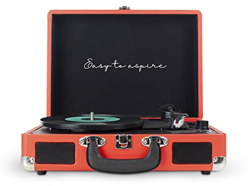 PRIXTON VC400 - Tocadiscos de Vinilo Vintage, Reproductor de Vinilo y Reproductor de Musica Mediante Bluetooth y USB, 2 Altavoces Incorporados, Diseño de Maleta, Rojo (Reacondicionado)