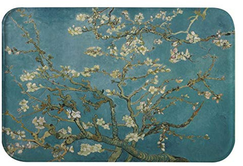 A.Monamour Badematten Badteppiche Badvorleger Blaue Bildhintergründe Vintag Mit Blumen Flanell Anti-Rutsch Türmatte Runner Teppiche Matte Für Badezimmer Bad Küche 40x60cm