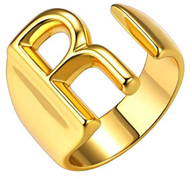 GoldChic Buchstaben Ring Initialen R Offener Fingerring aus Kupfer 18K Vergolde Damen Mädchen Alphabet Ring Initialen Offener Ring Vintage Bandring Ringgröße 51.8(16.5)- 62.1(19.8)