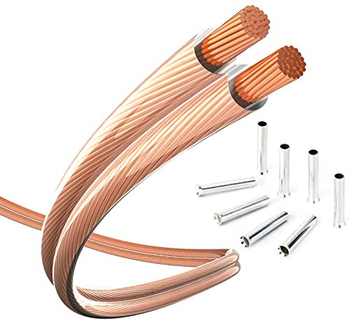 inakustik Lautsprecherkabel, 20m transparent, 2 x 1,5 mm², inkl. 8 Aderendhülsen, verlegefreundliche S/Z-Verseilung - farblich kodiert, universell einsetzbar, Artikel 003021020A, Made in Germany