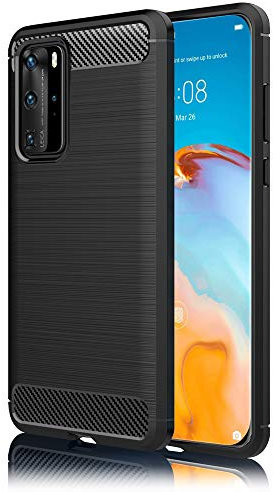 NALIA Design Case kompatibel mit Huawei P40 Pro Hülle, Carbon Look Stylische Handyhülle Stoßfeste Silikon Schutzhülle, Dünne Handy-Tasche Phone Cover Bumper Soft Skin Etui Stabil Kratzfest - Schwarz
