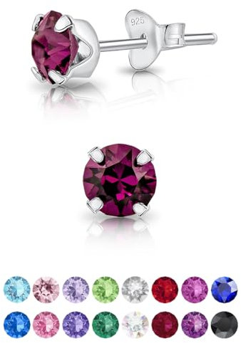 DTPsilver - KLEINE Ohrringe 925 Sterling Silber mit Kristallen von Swarovski® Elements Runde Ohrstecker - Durchmesser 5 mm - Farbe : Amethyst