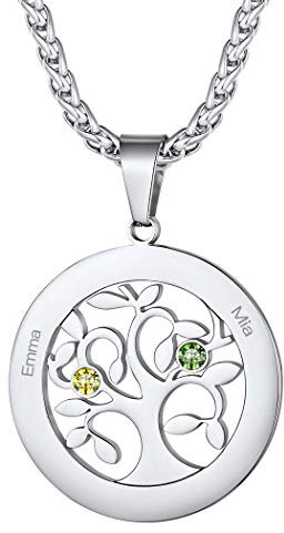 Suplight Collana Personalizzata Donna Acciaio Albero della Vita Rotondo Collana Donna Personalizzata con Pietra e Nome Collana Acciaio Personalizzata Donna Collana Oro con Nome Regalo Donna e Ragazza