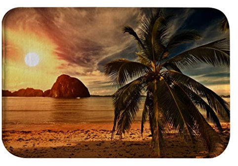 A.Monamour rutschfest Saugfähig Waschbar Badematte Tropischer Strand Sonnenuntergang Meer Wellen Palme Landschaft Weich Flanell Badezimmerteppich Badteppich Badvorleger Badewanne Dusche Duschvorleger