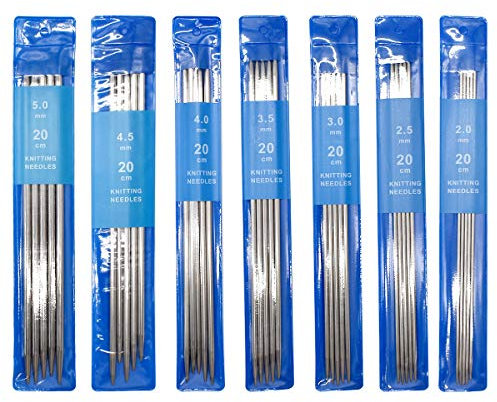 DBAILY 35 Stück Länge Nadelspiel Set Edelstahl Doppelspitzen Stricknadeln für Socken Handschuhe Hüte Schals(2mm 2.5mm 3mm 3.5mm 4mm 4.5mm 5mm)