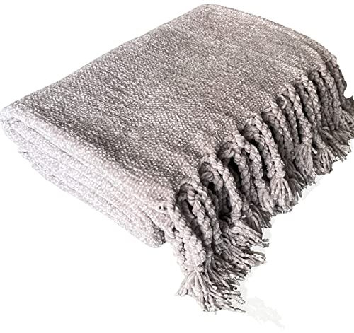 PETIT ALO Manta Plaid Chenilla Manta Supletoria Decorativa para Salón o Habitación Manta Muy Suave 130x170 CM (Beige)