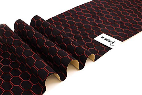 indivitara® Stitch Black Honeycomb Fire Red Mikrofaserstoff selbstklebend mit echten Nähten Wildleder Optik Kunstleder Wildlederimitat Microfaser Stoff Stretch Dehnbar Folie