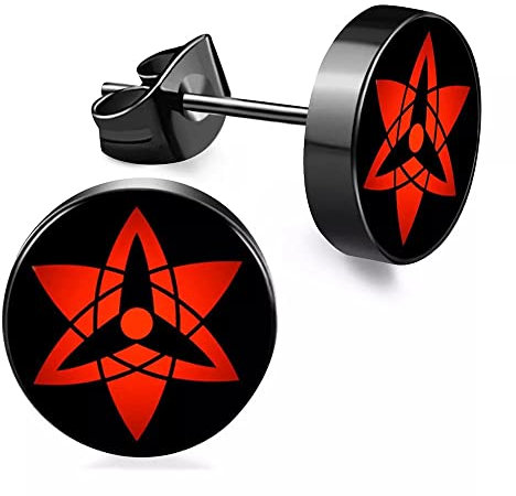 CHICNET Edelstahl Ohrstecker schwarz 8mm rot Sharingan Auge Anime Manga Ohr Schmuck Chirurgenstahl Unisex Männer Damen Herren Sasuke Eternal