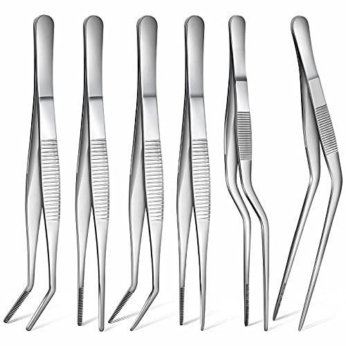 6 Pièces Pince à Épiler de Cuisine avec Pointes Dentelées de Précision Pince à Épiler en Acier Inoxydable Pince à Épiler de Cuisson pour Conception des Aliments, 6 Styles, 6,3 Pouces