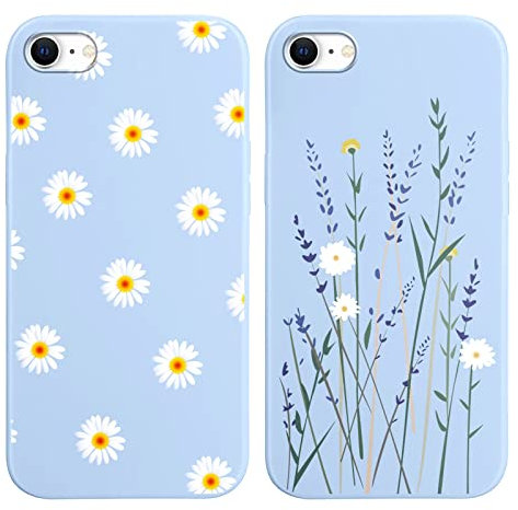 ZhuoFan [2 Stück Handyhülle für iPhone 8 hüllen/iPhone 7 hüllen/iPhone SE 2022/SE 2020 4,7'', Gänseblümchen Blume Silikon Schutzhülle Stoßfest Cute Cover Kompatibel mit iPhone SE 2022, Blau
