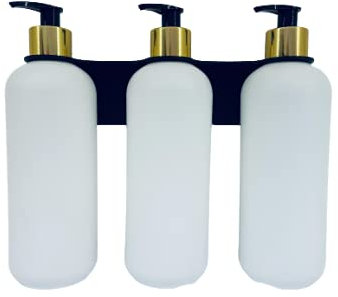 Dispensador de jabón triple de 500 ml con mango, soporte para botellas, soporte para botellas de gel, gancho para lociones, dispensador de champú, mango negro,