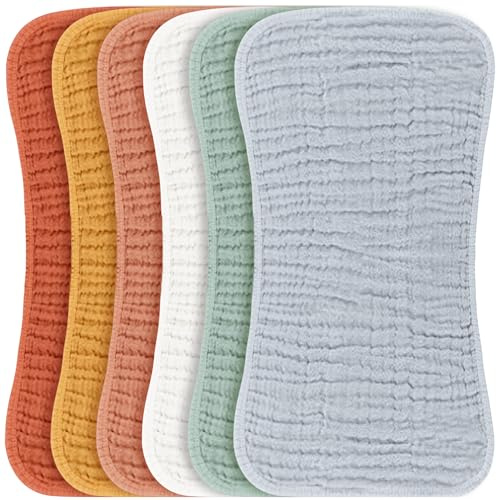 Konssy Juego de paños para eructos de Muselina para bebé, Unisex, 6 Unidades, 100% algodón orgánico, para recién Nacidos, niñas y niños