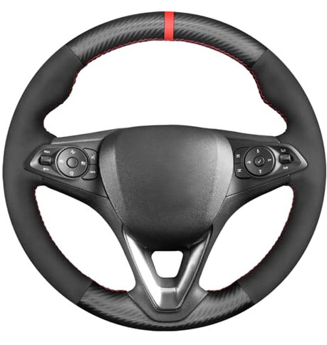 MEWANT Auto Lenkradbezug für Opel Astra K/Corsa E/Crossland/Crossland X/Grandland X/Insignia/Insignia CT/Karl/Zafira Hand Nähen aus Kohlefaser&Wildleder Lenkradhülle
