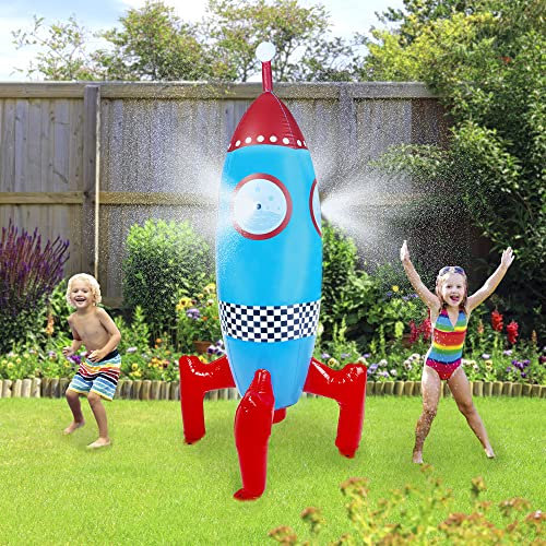 abeec Giant Inflatable Rocket Sprinkler | 6ft Play Toy | Outdoor Garden Splash Fun | Dual Sprayer Jets | Repair Kit & Ground Stakes Included | Summer Hose Attachment Sprinkler