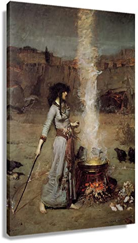 Vintage Hexe Zauberkreis Poster Dekorationen für Wandkunst Gerahmte Leinwand Kunst Klassische Wanddekoration Gemälde Bilder John William Waterhouse Drucke Berühmte Kunstwerke Gerahmt (40,6 x 61 cm)