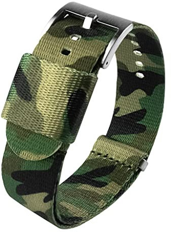 BARTON WATCH BANDS, Uhrenarmband im Elite NATO®-Stil, 18 mm, klassische Tarnung, Edelstahl-Schnalle, Sicherheitsgurt-Nylon-Uhrenarmbänder